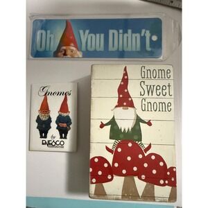 Lot of 3 Garden Gnomes Bookmark Pin Brooch Enesco Plaque Gifts Fairy Garden‎